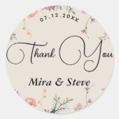 Sticker Rond bohème chic floral merci mariage (Devant)