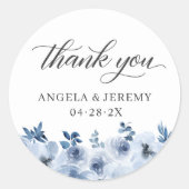 Sticker Rond Bohème Dusty Bleu Floral Merci Favoriser (Devant)