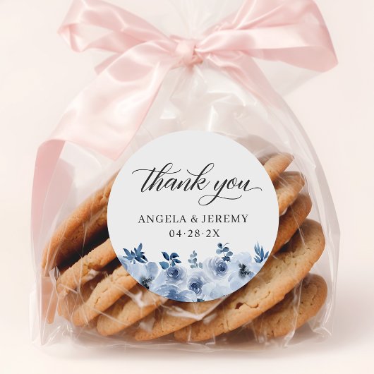 Sticker Rond Bohème Dusty Bleu Floral Merci Favoriser