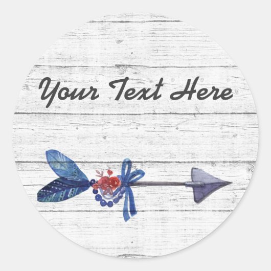 Sticker Rond Bohème Gypsy Arrow Feather & Beads Bois rustique (Devant)