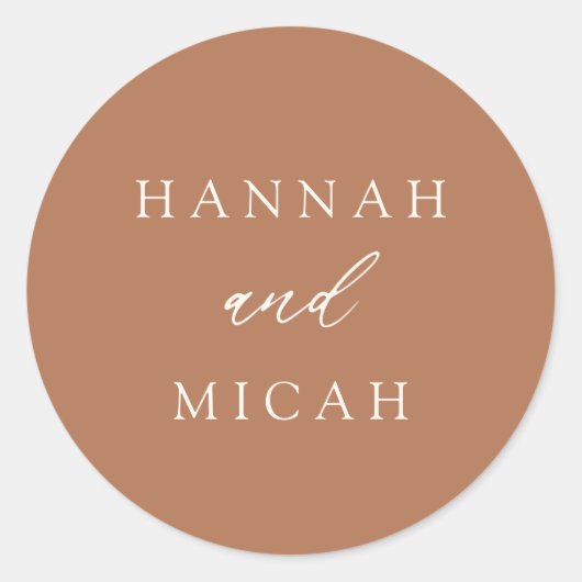 Sticker Rond Bohème moderne Burnt Orange Mariage Classic Round (Devant)