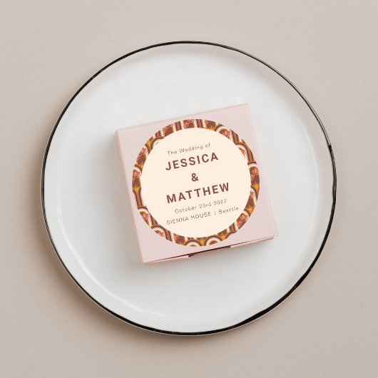 Sticker Rond Bohème Personnalisé Automne Terracotta Mariage Flo