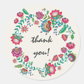 Sticker Rond Bohème turquoise fleurs florales wreath merci (Devant)