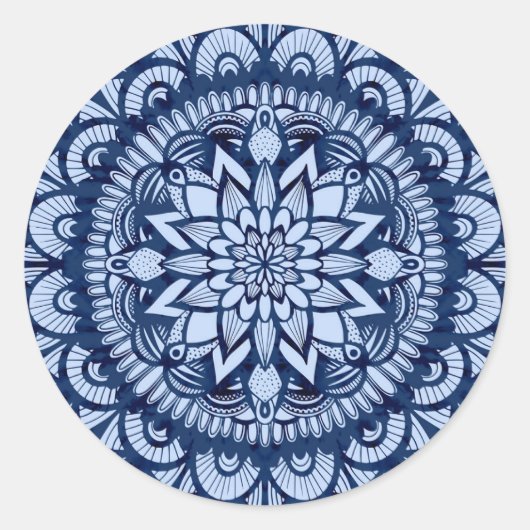 Sticker Rond Bohemian Navy Blue Tie Dye Mandala (Devant)