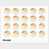 Sticker Rond Boho Abstrait Sketchy Orange Garden Mariage (Feuille)