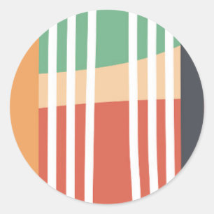 Sticker Rond Boho abstraite ligne art couleurs rétro