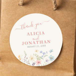 Sticker Rond Boho aquarelle fleur sauvage mariage