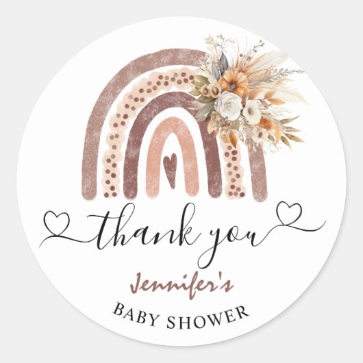 Sticker Rond Boho Arc-en-ciel Baby shower neutre classique (Devant)