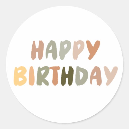 Sticker Rond Boho Arc-en-ciel manuscrit Joyeux anniversaire (Devant)