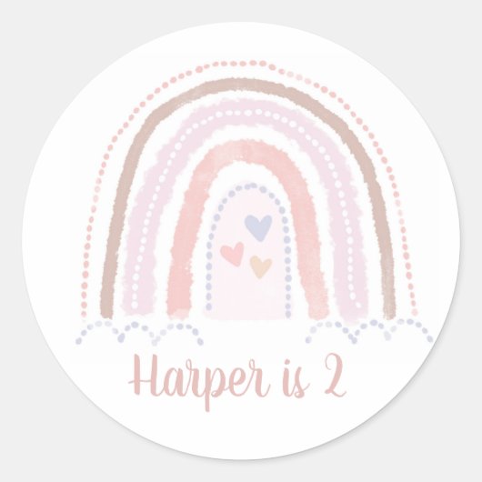 Sticker Rond Boho Arc-en-ciel rouillé rose Anniversaire (Devant)