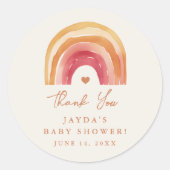 Sticker Rond Boho Arc-en-ciel Terracotta Baby shower Merci (Devant)