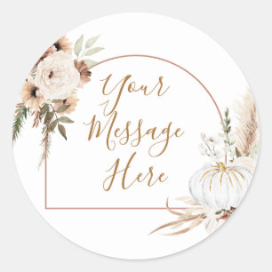 Sticker Rond Boho Arch Blanche Citrouille Floral Votre Message 