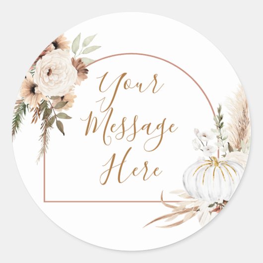 Sticker Rond Boho Arch Blanche Citrouille Florale Votre Message (Devant)