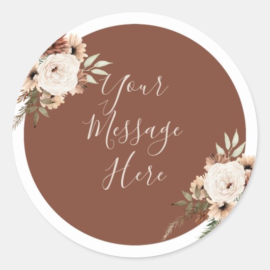 Sticker Rond Boho Arch Terracota Floral Votre Message Ici (Devant)