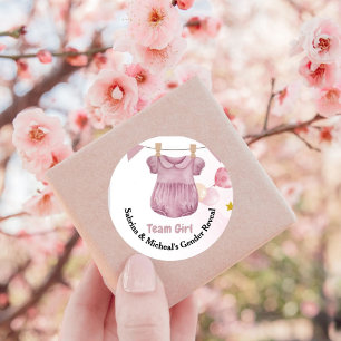 Sticker Rond Boho Baby Clotheline Genre Reveal Team Girl