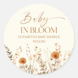 Sticker Rond Boho Baby In Bloom Baby shower Fleur sauvage