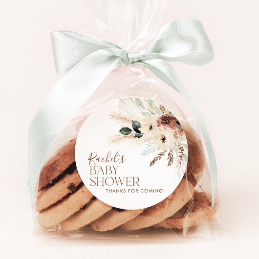 Sticker Rond Boho Baby shower Invitation Floral Verdure rustiqu