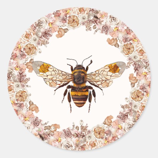 Sticker Rond Boho Bee Fleur sauvage aquarelle (Devant)