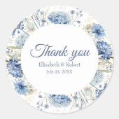 Sticker Rond Boho Bleu Fleur sauvage Mariage Merci (Devant)