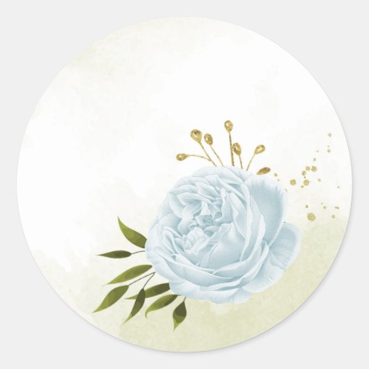 Sticker Rond Boho bleu fleurs vert feuille botanique (Devant)