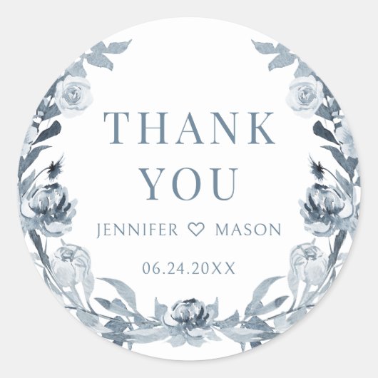 Sticker Rond Boho bleu gris foncé mariage merci (Devant)