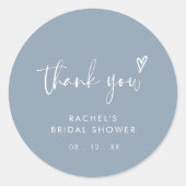 Sticker Rond Boho Bleu Poussiéreux Merci Faveur de Mariage (Devant)