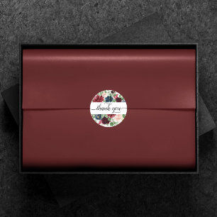 Sticker Rond Boho Bloom Burgundy Rouge et Merci bleu marine