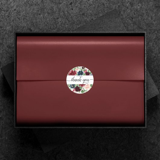 Sticker Rond Boho Bloom | Burgundy Rouge et Merci bleu marine