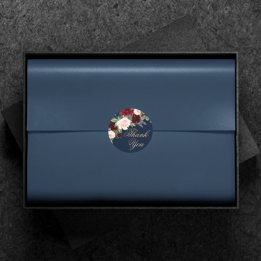 Sticker Rond Boho Blooms | Dark Navy Merci bleu et rouge