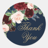 Sticker Rond Boho Blooms | Dark Navy Merci bleu et rouge (Devant)