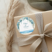Sticker Rond Boho Blue Floral Arch Beach Mariage