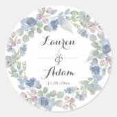 Sticker Rond Boho Blue Floral & Eucalyptus Wreath Wedding (Devant)