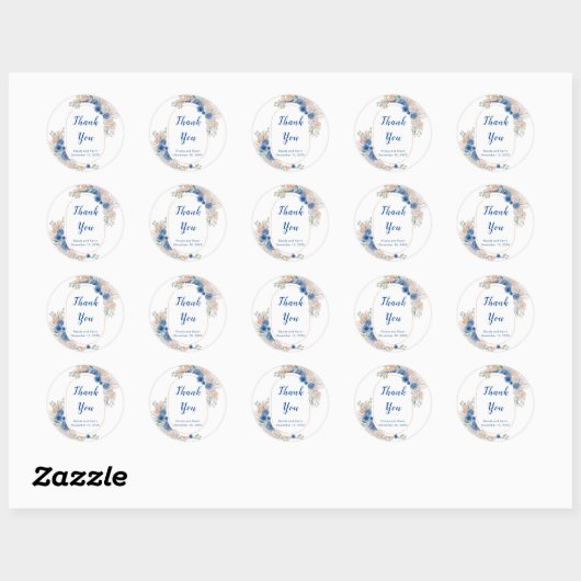 Sticker Rond Boho Blue Pampas Grandes (Feuille)