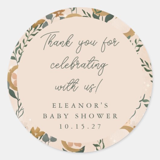 Sticker Rond Boho Blush Botanon Moon Baby shower personnalisé M (Devant)
