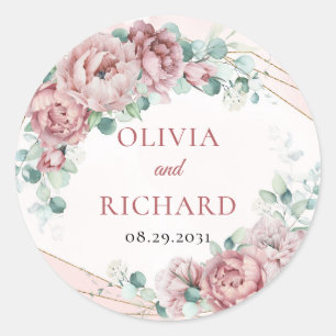 Sticker Rond Boho blush flora wire eucalyptus cadre or
