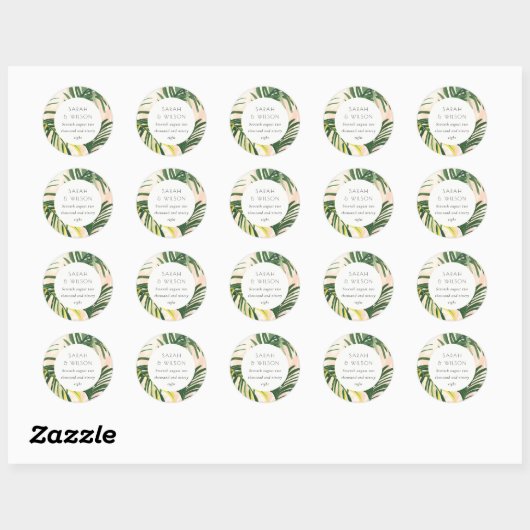 Sticker Rond Boho Blush Green Tropical Palm Beach Mariage (Feuille)