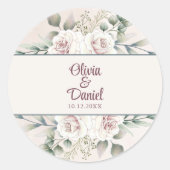 Sticker Rond Boho Blush Rose Roses Nom personnalisé Mariage (Devant)