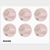 Sticker Rond BOHO Bohemian Dream Catcher Baby shower fille Rose (Feuille)