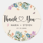 Sticker Rond Boho Botanical fleur sauvage mariage merci (Devant)
