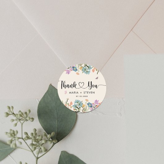Sticker Rond Boho Botanical fleur sauvage mariage merci