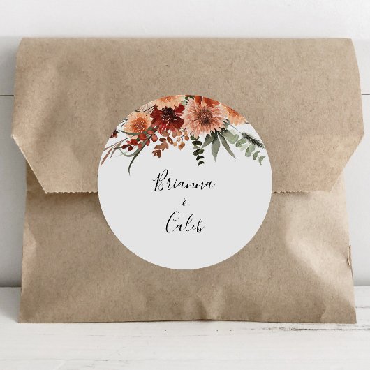 Sticker Rond Boho Botanique Automne Floral Mariage Enveloppe Ph