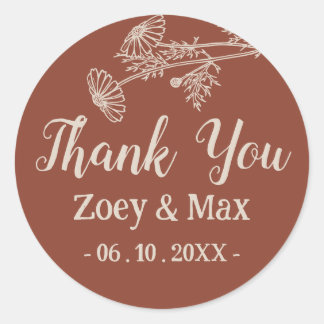 Sticker Rond Boho Botanique Minimaliste Terracotta Orange 