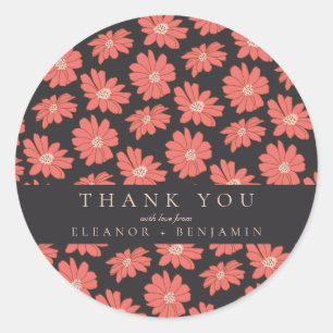 Sticker Rond Boho Botanique Noir Rouge Merci de mariage personn