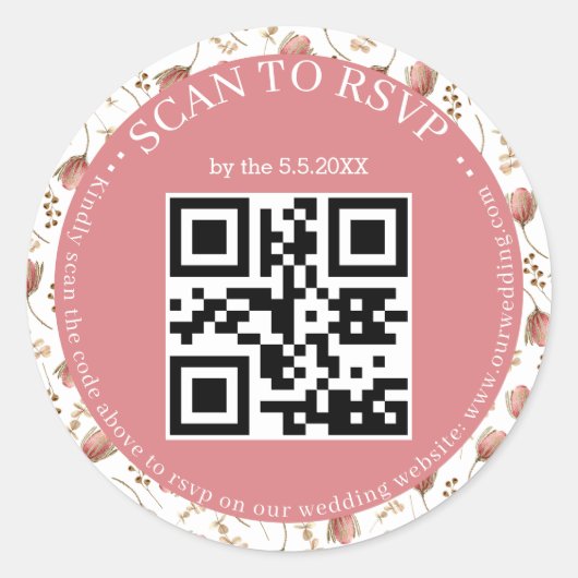 Sticker Rond boho botanique rsvp qr code mariage (Devant)