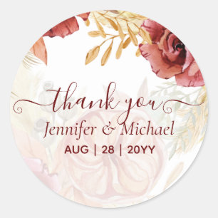 Sticker Rond BOHO Bourgogne Rose Pampas Mariage
