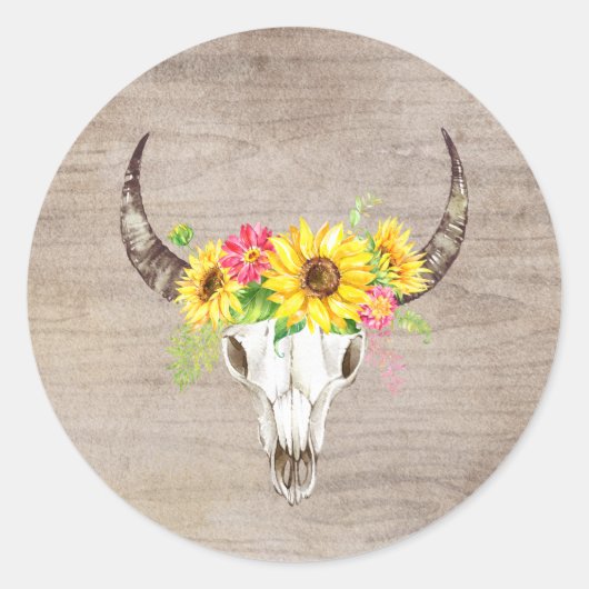 Sticker Rond Boho Bull Skoule clair Bois (Devant)