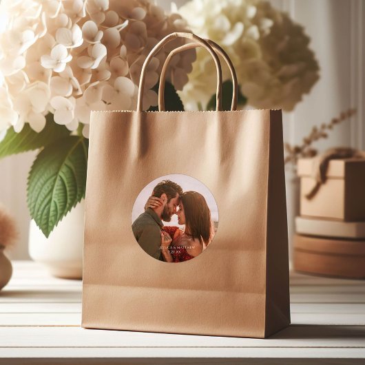 Sticker Rond Boho Burgundy Photo Wedding