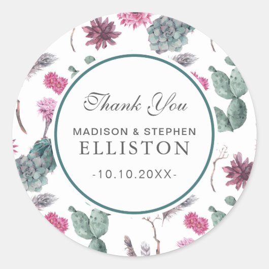 Sticker Rond Boho Cactus, Succulent & Floral | Merci (Devant)