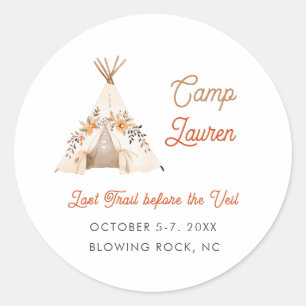 Sticker Rond Boho Camping Tente Bachelorette Party