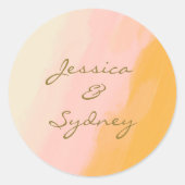 Sticker Rond Boho Chic Aquarelle rose et jaune Nom Mariage (Devant)